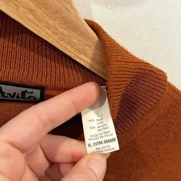 Vintage D’avila Men’s Italian Merino Wool MockNeck Sweater Rust Red Size XL - Picture 4 of 6